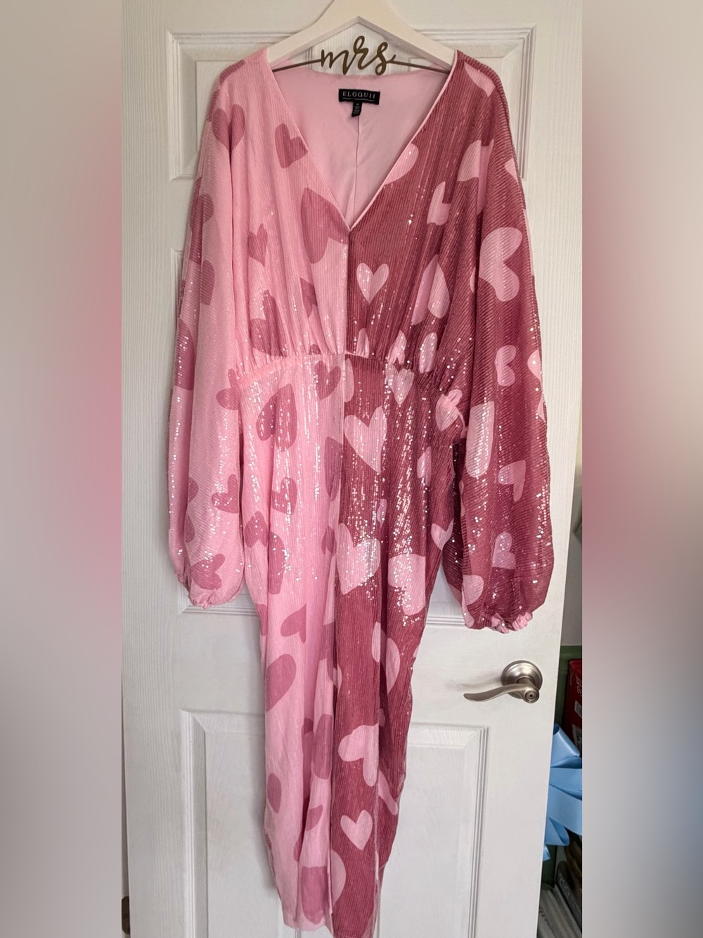 💕 ELOQUII Pink Heart Sequin Midi Dress Size 18